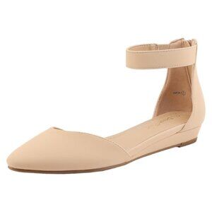 DREAM PAIRS "AMIGA" Women's Low Wedge Ankle Strap Dress Flats Shoes NUDE Size 9M